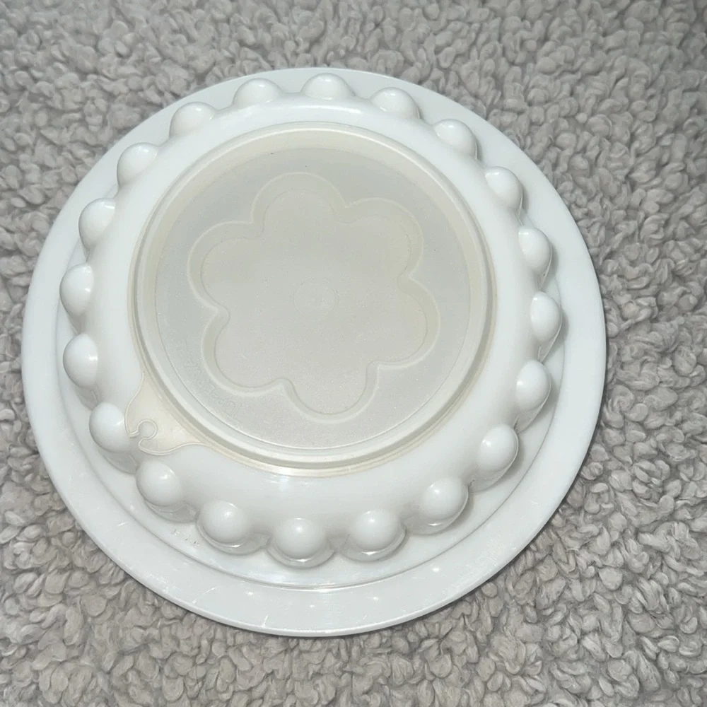 Vintage Tupperware white/clear Jello Mold - 3-piece set , flower shape
